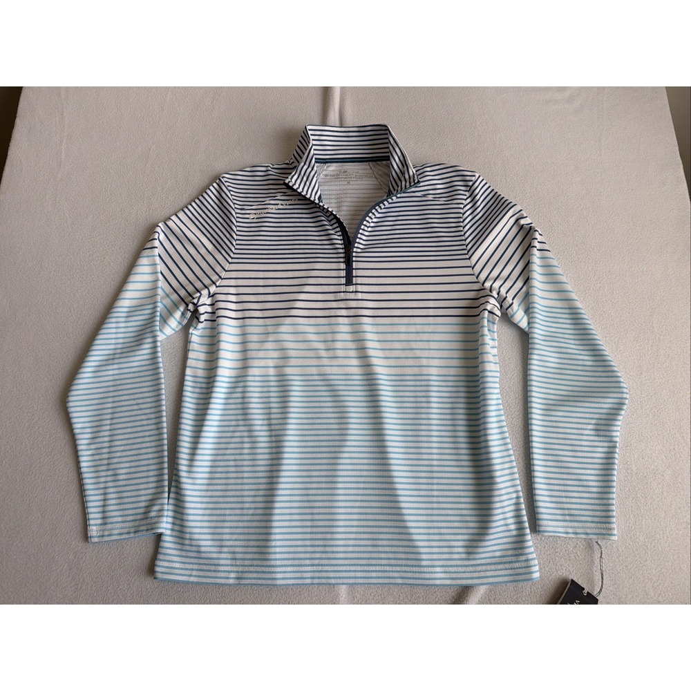 Vineyard Vines Sankaty Quarter Zip Pullover Mens M Blue White Stripe 1K004458